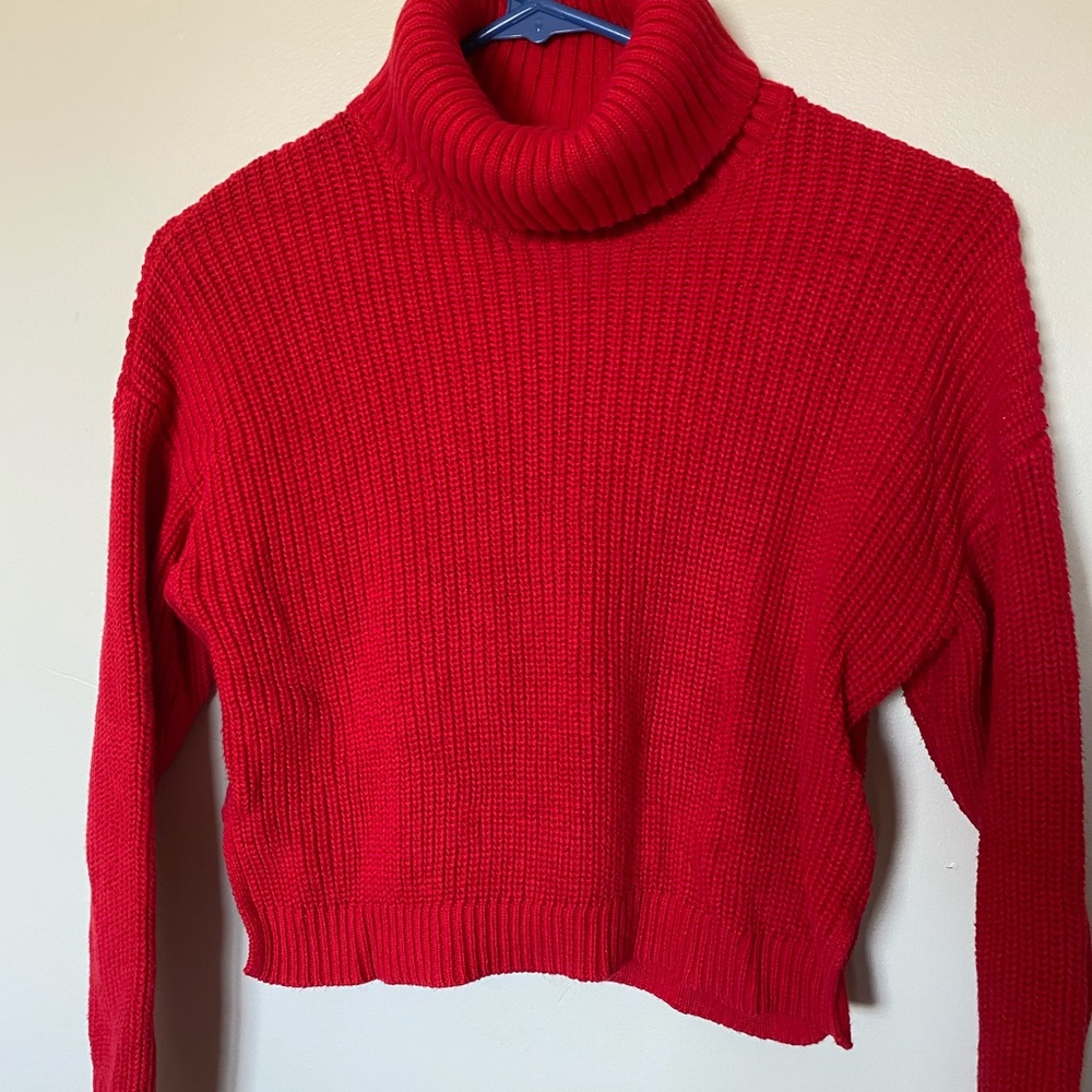 f21 red turtleneck cropped sweater